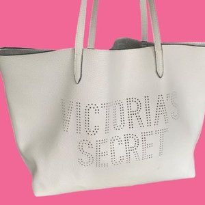 VICTORIA'S SECRET XL OPEN TOTE WHITE VEGAN LEATHER BAG